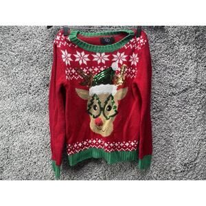 It's Our Time Reindeer Christmas Sweater Girls Size Medium Multicolor Holiday